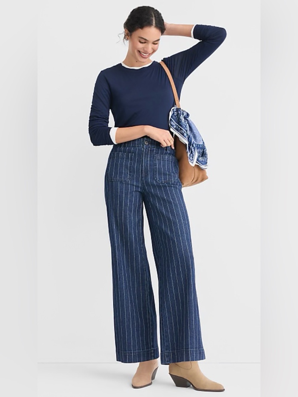 Loft Palmer Wide Leg Denim Pinstripe Pants EUC Size 12